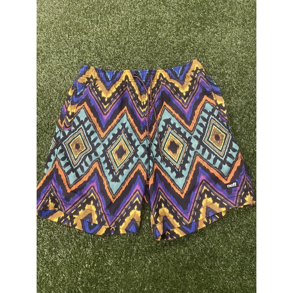 Neff Mens Board Shorts Swim Trunks Tribal Graphic Print Size M Purple Multicolor